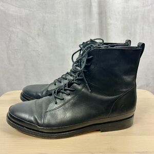 VINCE Cooper Leather Lace Up Ankle Boots Black Women's 8/38.5 Flat Bootie Combat